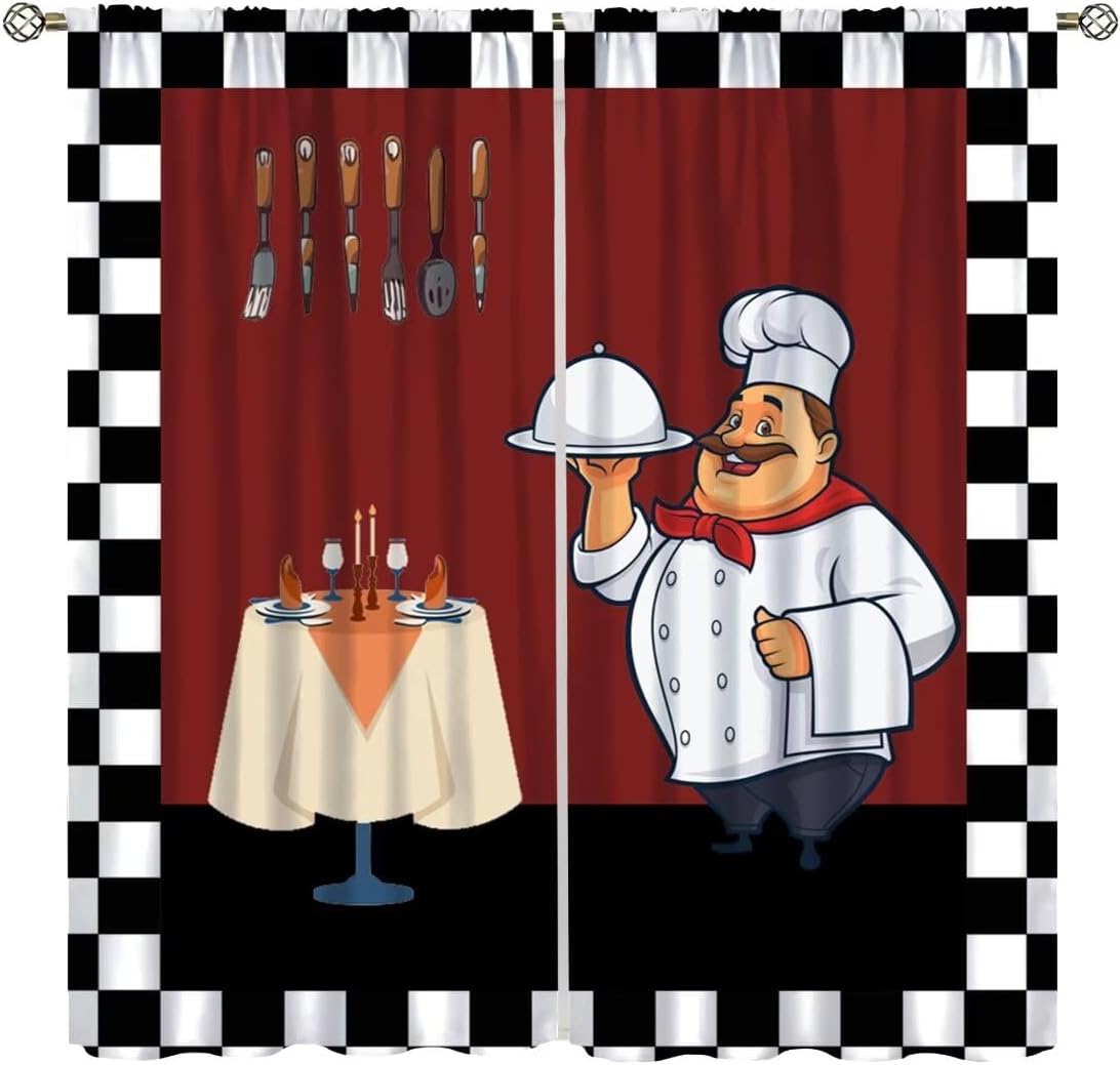 Home Cooking Youtube - Cortinas de cozinha Fat Chef, cortinas