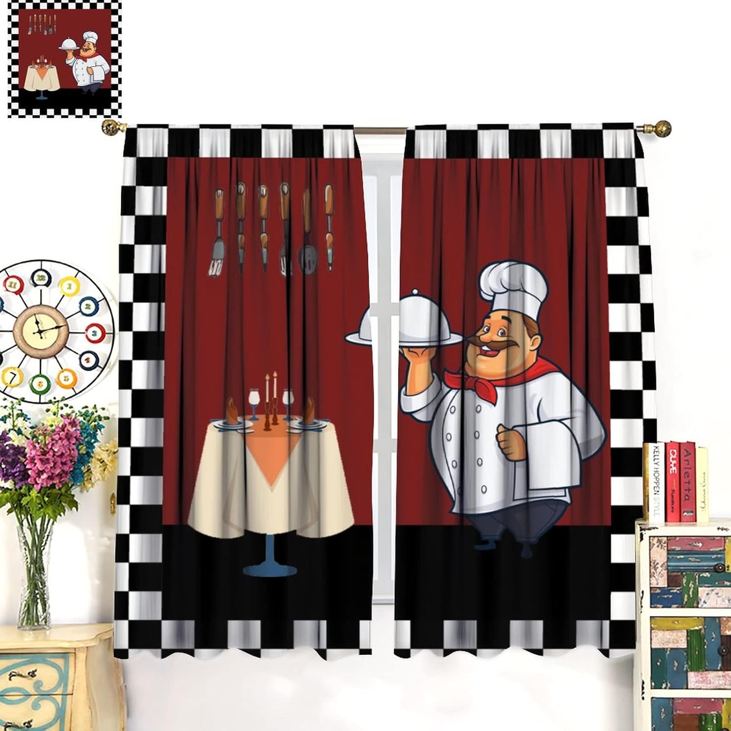 Cortinas de cozinha Fat Chef,  - Home Cooking Youtube avaliação e preço
