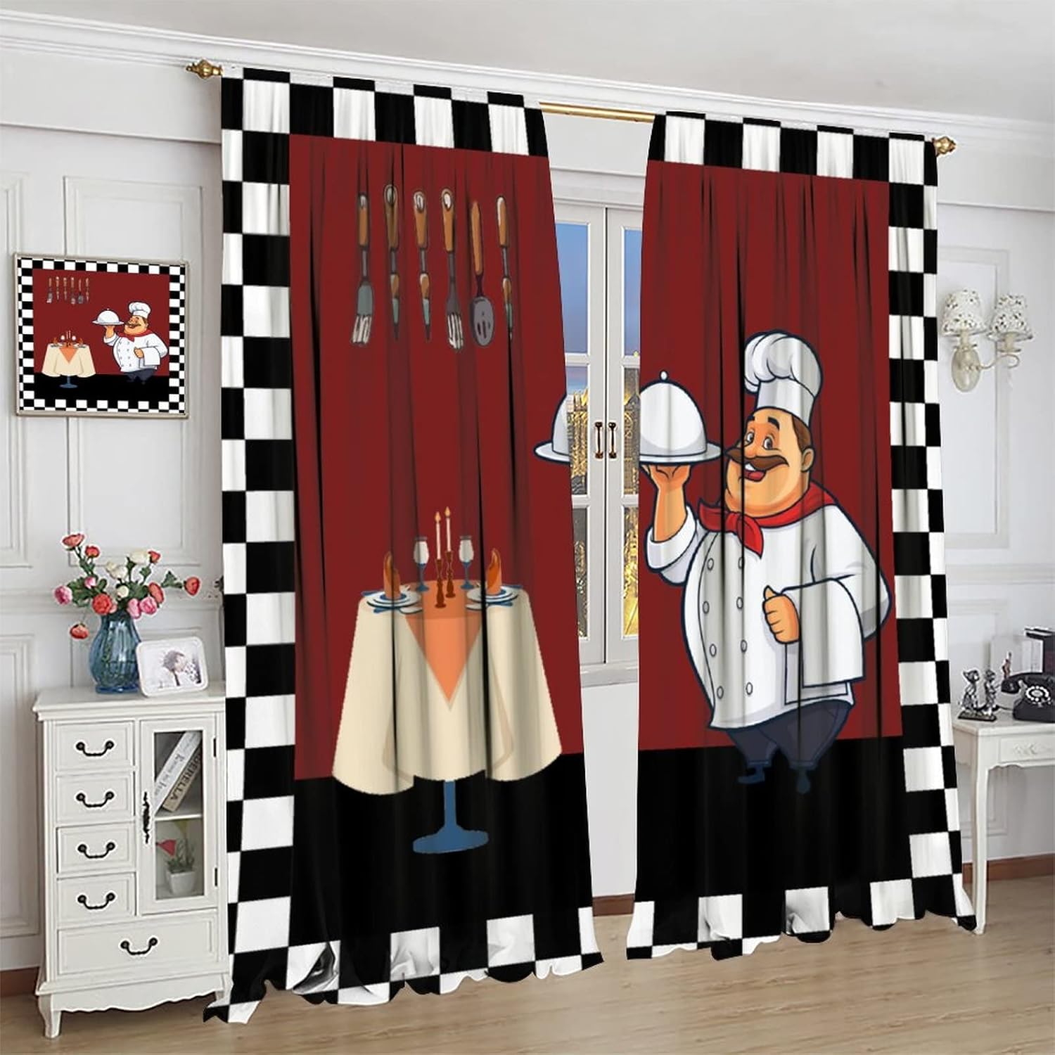 Cortinas de cozinha Fat Chef,  - Home Cooking Youtube avaliação e preço
